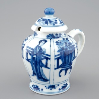 A Chinese blue and white mustard jar with cover, Kangxi